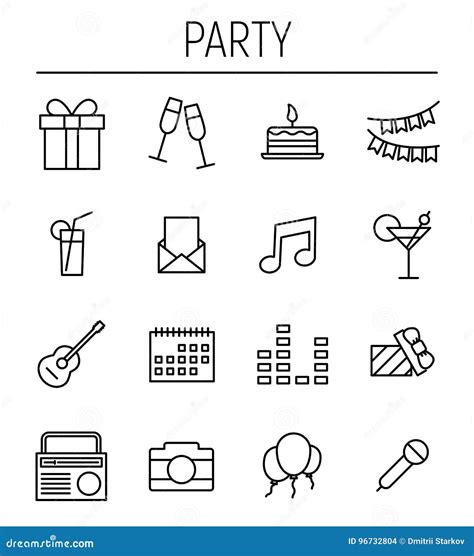 Set Of Party Icons In Modern Thin Line Style Stock Vector
