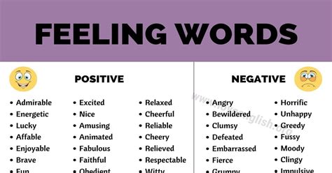 Words Used To Describe Positive And Negative Emotions