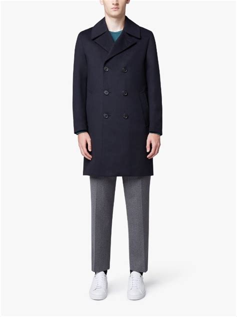 Navy Double Breasted Wool And Cashmere Coat Mackintosh