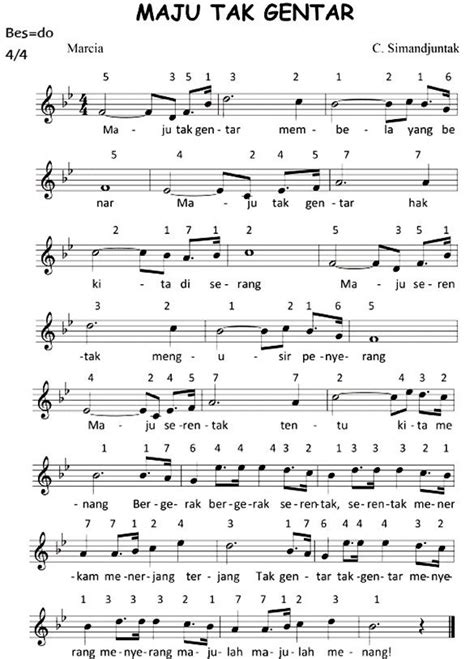 not-lagu-maju-tak-gentar | Lagu, Not musik, Lirik lagu