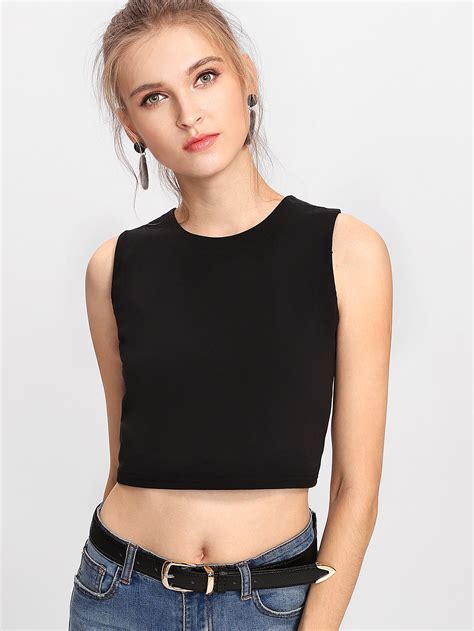 Eyelet Lace Up Back Crop Tank Top Shein Sheinside