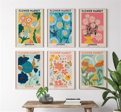 Flower Market Set Of 6 Prints Botanical Poster Flower Market Etsy