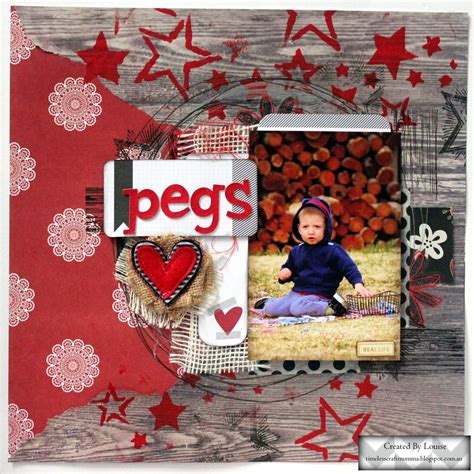 Louise Turner Show Us Your Stuff August Challenge Scrapbook Layout Pegs