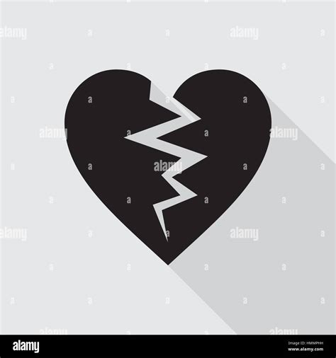 Corazón Roto Negro Icono Plano Sobre Fondo Gris Símbolo De Corazón
