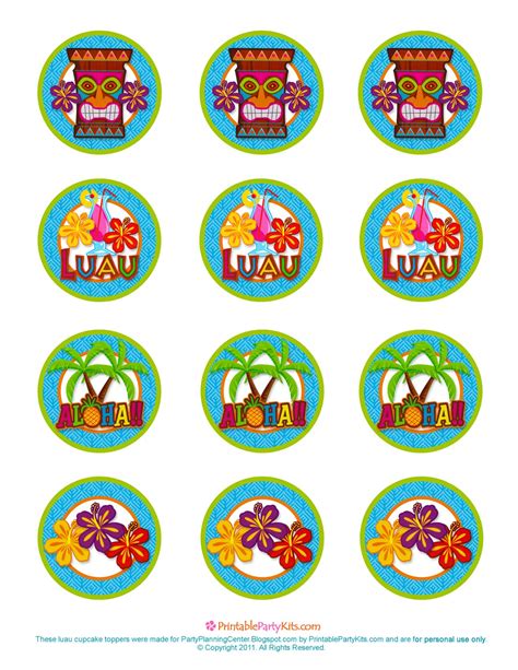 Party Planning Center Free Printable Hawaiian Luau Cupcake Toppers
