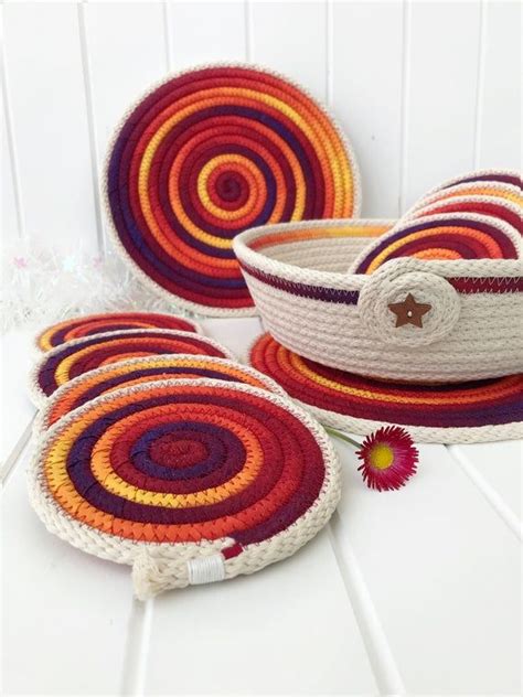 Round Coiled Rope Trivet Ombre Coloured Thick And Absorbent Etsy