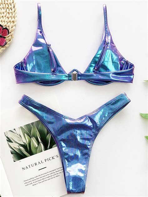 2022 Metallic Underwire Bikini Set Blue S In Bikini Sets Online Store