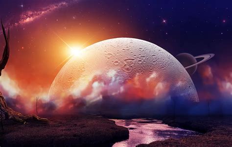 Wallpaper Space Universe Sky Landscape Sunset Rivers Stars Sun