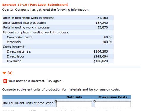 This cost per equivalent unit schedule shows how the combined costs from beginning work in process (assumed at $2,104,500 for navarro, broken down between materials, labor, and overhead as shown) and current period production (assumed at $7,365,000, again broken down as shown) are. Solved: Overton Company Has Gathered The Following Informa ...