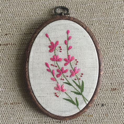 Pink Flowers Embroidery Hoop Art Hand Embroidered Botanical Etsy