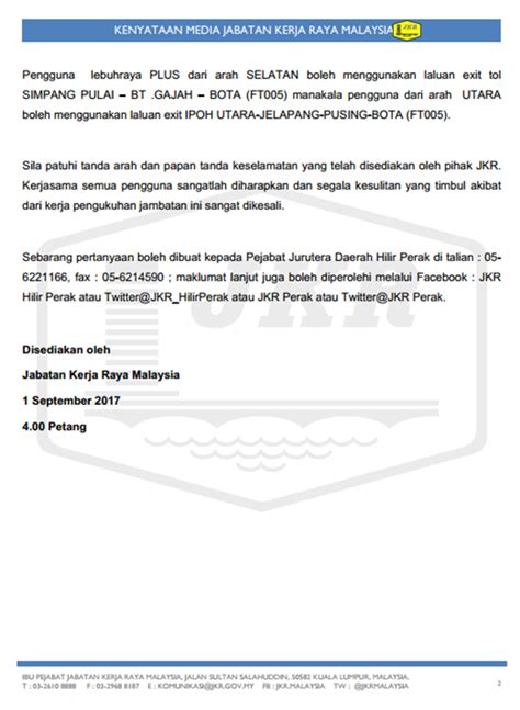 Arah panah utara selatan timur barat; Lanjutan Penutupan Jambatan Sultan Yusuf Sitiawan - Sabak ...