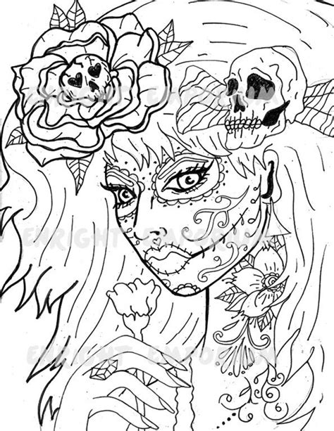 day   dead girl coloring page digital