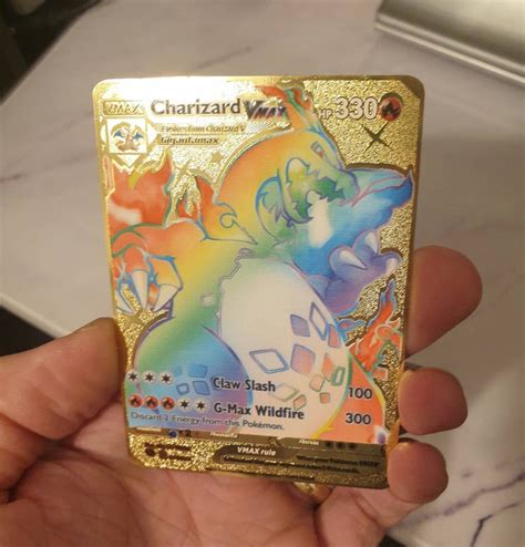 Charizard Vmax Rainbow Gold Metal Pokemon Card 074073 Shiny Etsy