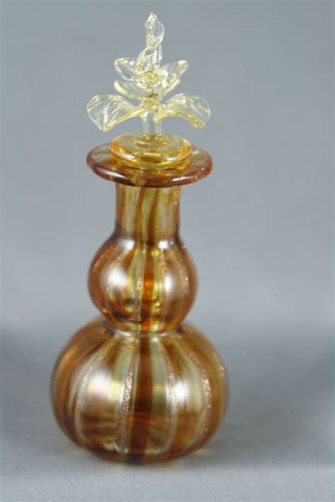 Amber Glass Perfume Scent Bottle Hand Blown Delicate Glass Stopper Striped Sold Glass Stopper