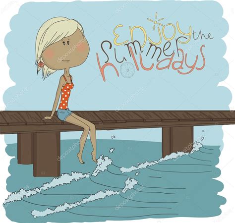 Girl Sitting On A Pier Stock Vector Image By ©artnis 29352391