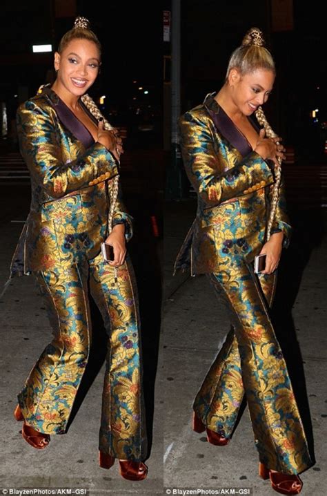Beyonce Covers A Nip Slip In Printed Suit And Platform Heels Shoes Post