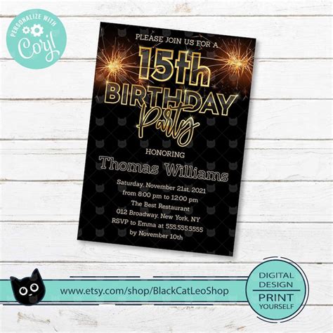 Fifteenth Birthday Editable Invitation 15th Birthday Party Etsy