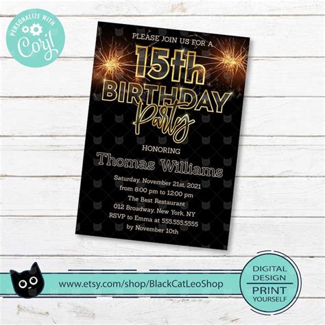 Fifteenth Birthday editable Invitation 15th birthday party | Etsy