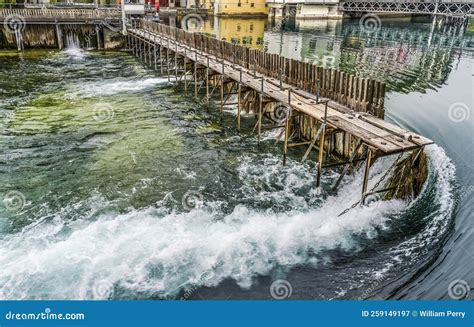Reuss River Inner Harbor Reflection Lucerne Switzerland Stock Image