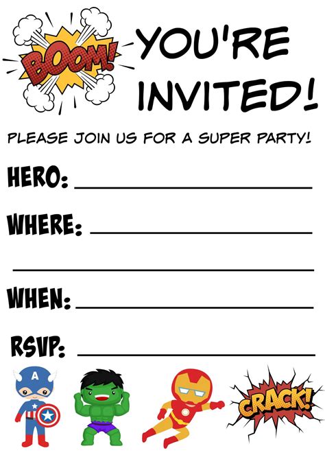 12 Free Printable Blank Superhero Birthday Invitation Template