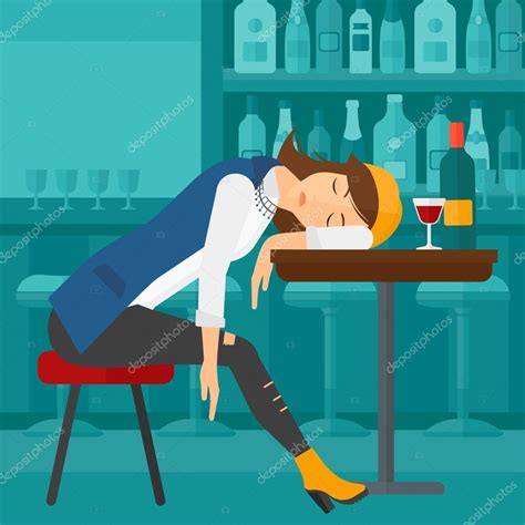 Mujer Durmiendo En El Bar Stock Vector By ©visualgeneration 98532300