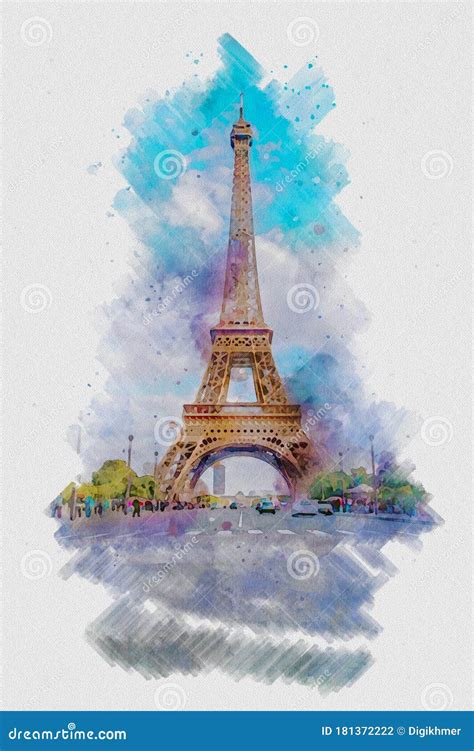 Paris Eiffel Tower Watercolor Painting Stock Photo Image Of Effel