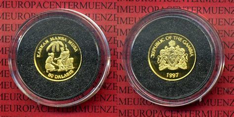 Maybe you would like to learn more about one of these? 50 Dalasis Gold 1/25 Unze 1997 Gambia Kankan Mansa Musa Proof with capsule | MA-Shops