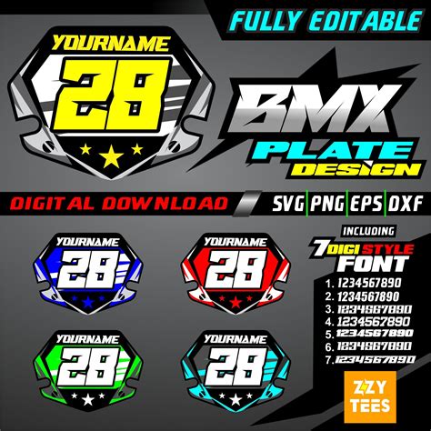 Bmx Custom Racing Plate Mx Design Free 7 Digital Number Font Etsy