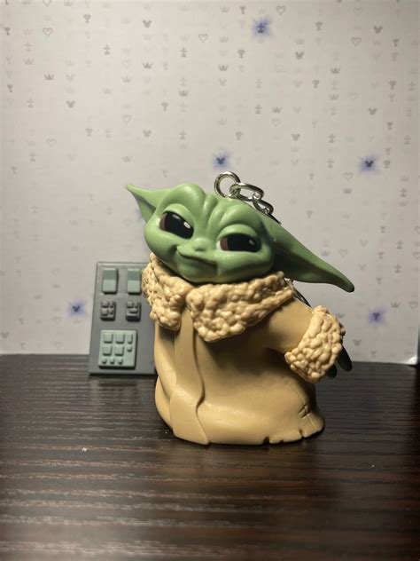 Baby Yoda Pushing Buttons Keychain Etsy