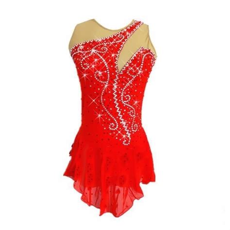 Competition Figure Skating Dress Sleevess Red And Crystals Figure