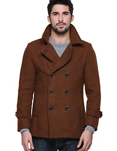 Match Mens Wool Blend Classic Pea Coat Winter Coats 010 Brown Medium