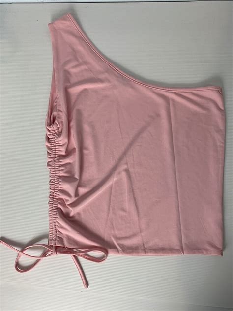 Tiger Mist Top Cropped Large One Shoulder Sleeveless Pink Ruched Side Tie Ebay