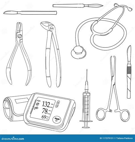 Black And White Vector Set With Medical Tools Stock Vector