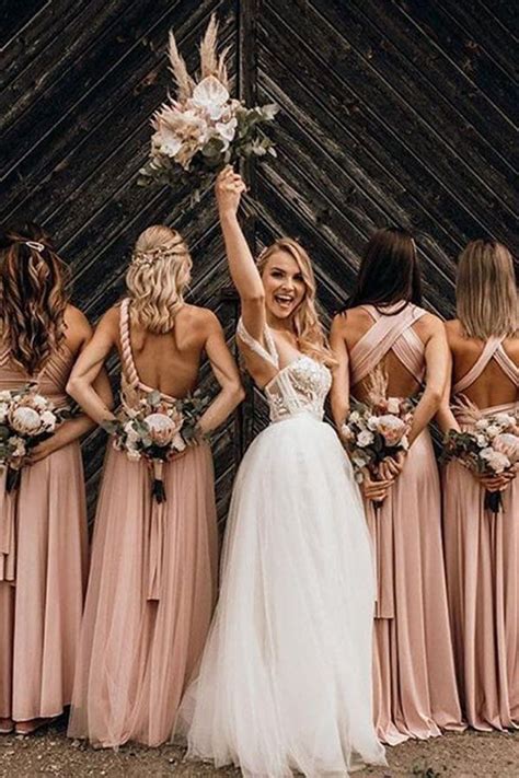 Blush Pink Bridesmaid Dresses Chiffon Tulle Bridesmaid Dresses Pink