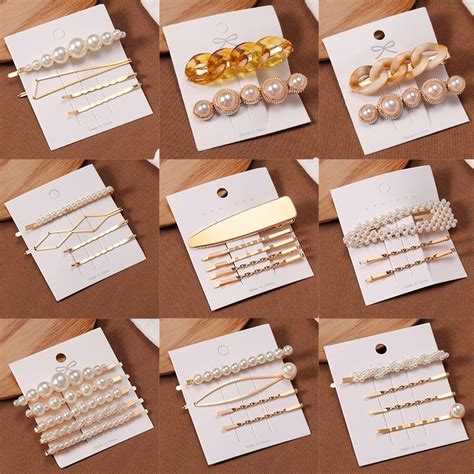 Korean Handmade Pearls Hair Clips For Women 2021 Fashion Geometric