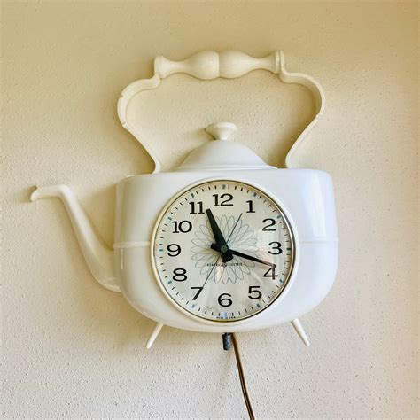 Vintage Kitchen Clock White Plastic Teapot Retro Wall Clock Etsy