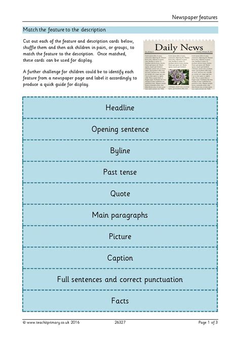 Available in two versions for children of different ages / abilities. Newspaper features - Newspapers - All KS2 Literacy ...