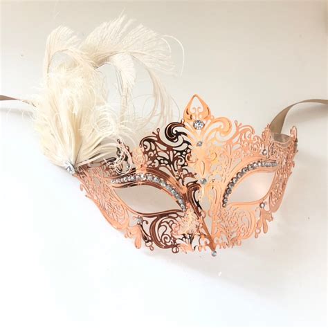 Rose Gold Masquerade Mask Feathers Masquerade Mask For Women Etsy