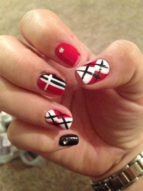 We won't use your number for marketing purposes. Red, black and white nails, argyle. | White nails, Nail ...