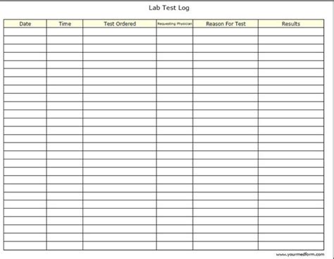 Fillable Lab Test Log Pdf Digital Health Forms Printable