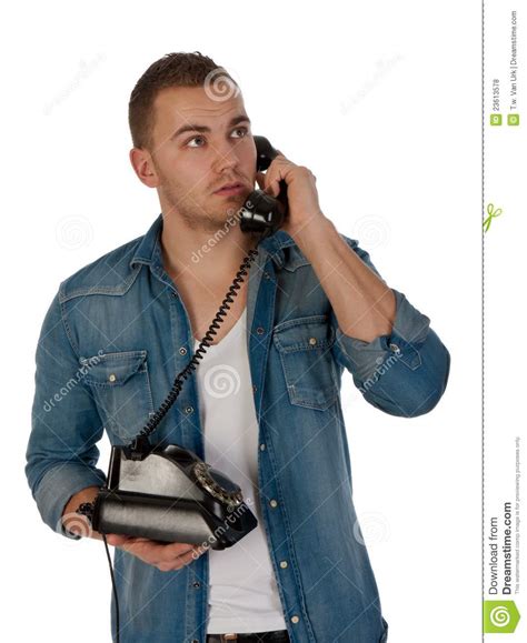 Young Man Making A Phone Call Stock Photo Image Of Business Curious