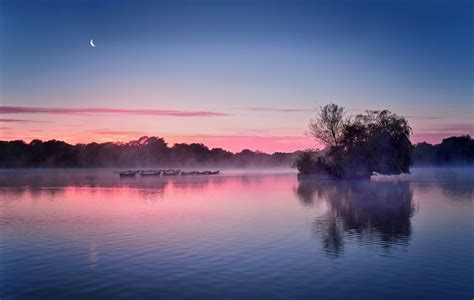 Photography Nature Landscape Morning Mist Daylight Lake Boat