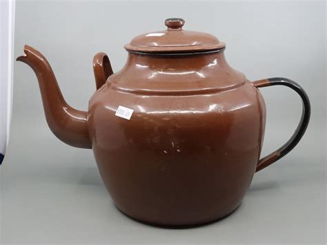 Lot Large Brown Enamel Teapot