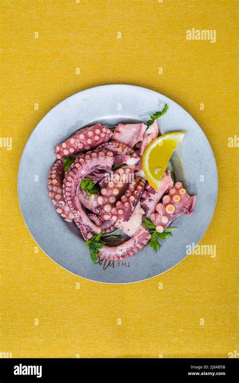 Greek Traditional Sea Food Octopus With Olive Oile And Lemon Juice