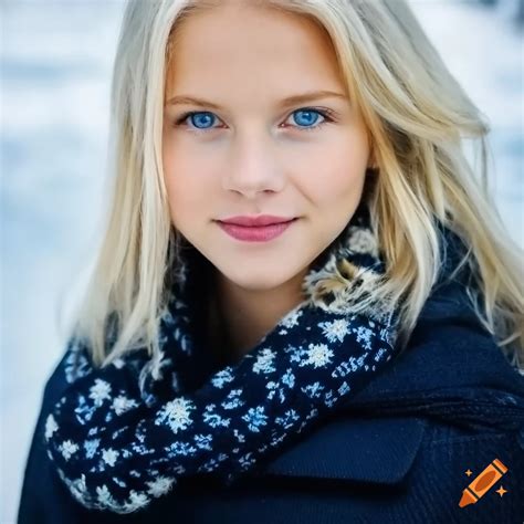 Portrait Of A Swedish Girl With Blue Eyes And Platinum Blonde Hair On