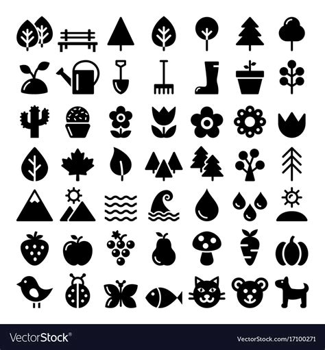 Nature Icons Set Park Outdoors Animals Royalty Free Vector