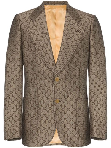 Gucci Cotton Gg Wool Blend Logo Blazer In Brown For Men Lyst