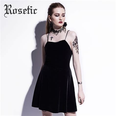 Rosetic Gothic Mini Dress Black Summer Women Sexy Spaghetti Strap Dress