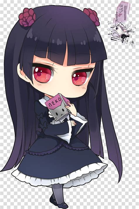Renders Anime Chibi Black Long Haired Female Animated Character In