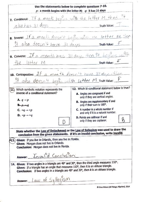 Geometry Unit 2 Test Logic And Proof Answer Key